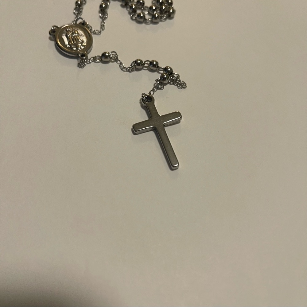 Rosary Stainless Steel Beads Chain Pendant Necklace NWT - Picture 4 of 11